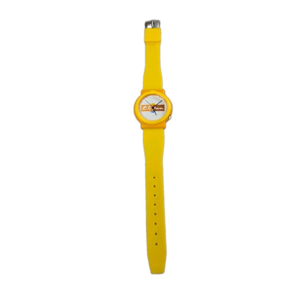 Vintage 90s Elu Son Yellow Retro Plastic Watch & Sleeve Case